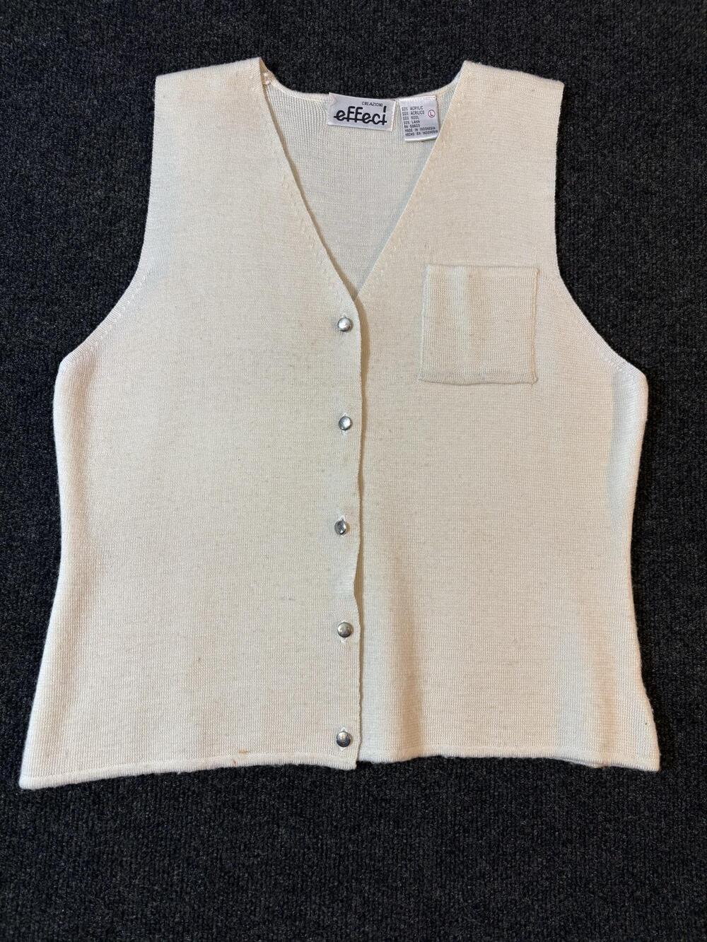 EFFeCt Vest Womens L White Knit V Neck Button Front Chest Pocket Sleeveless